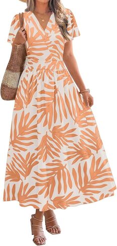 popvil Women Spring Floral Maxi Dress Wedding Guest 2026 Summer Flowy Long Dress Boho Casual Wrap V Neck Ruffle Sleeve Dress in Saudi Arabia