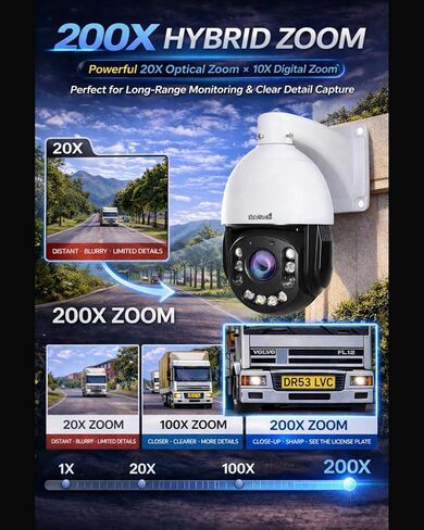 كاميرا JideTech 4K 8MP خارجية PTZ IP PoE مع 200x Hybird Zoom Pan Tilt Auto Tracking Security Dome Cameras، كشف الإنسان/المركبة، 492ft IR، رؤية ليلية ملونة، محادثة ثنائية الاتجاه، BlueIris، لـ ONVIF NVR in Kuwait