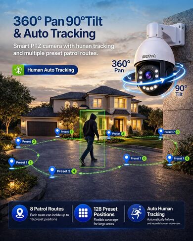 كاميرا JideTech 4K 8MP خارجية PTZ IP PoE مع 200x Hybird Zoom Pan Tilt Auto Tracking Security Dome Cameras، كشف الإنسان/المركبة، 492ft IR، رؤية ليلية ملونة، محادثة ثنائية الاتجاه، BlueIris، لـ ONVIF NVR in Kuwait