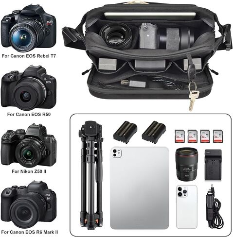 Camera Sling Bag for Photography, DSLR/SLR/Mirrorless Cameras Travel Backpack Compatible with Canon/for Nikon/for Sony/for Fujifilm, Waterproof Crossbody Camera Case with Tripod Holder- Box Only in Saudi Arabia