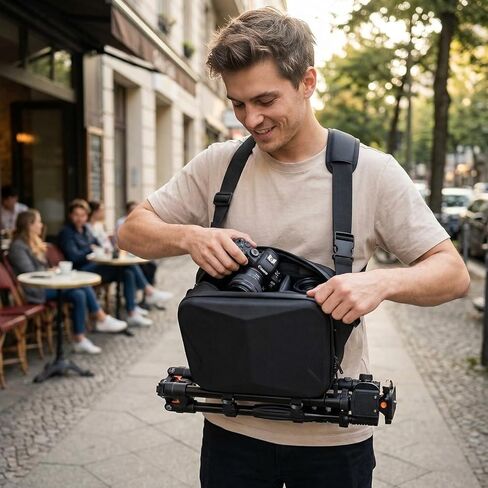 Camera Sling Bag for Photography, DSLR/SLR/Mirrorless Cameras Travel Backpack Compatible with Canon/for Nikon/for Sony/for Fujifilm, Waterproof Crossbody Camera Case with Tripod Holder- Box Only in Saudi Arabia