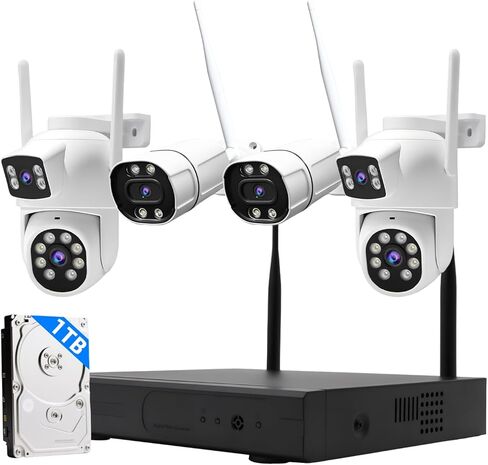 Dual-Lens Wireless Security Camera Outdoor, 2K HD 6MP View, Indoor WiFi Connection, Smart Night Vision, Ai Motion Detection and Tracking, Light and Siren Alarm, 64G SD Card (Included) in Saudi Arabia