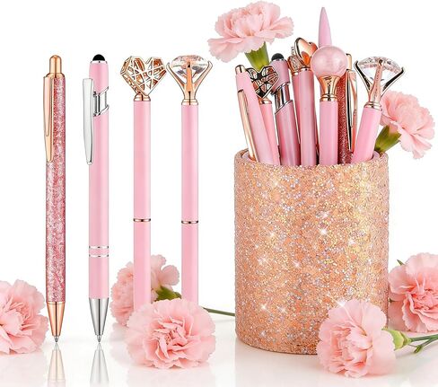 BESARTE 9 Pcs Purple Pens With Pen Holder for Desk, Fancy Pens Purple Gifts for Women Girls Desk Accessories for Weddings Parties Teachers Mother's Day Gifts in Saudi Arabia