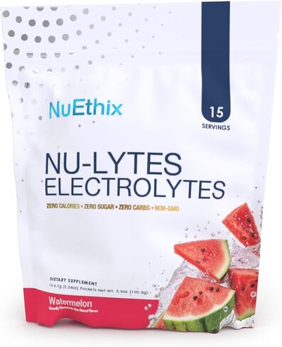 تركيبات NuEthix، حزم ترطيب إلكتروليتات NU-LYTES، صفر سعرات حرارية، صفر سكر، صفر كربوهيدرات، غير معدلة وراثيًا، حزم مسحوق إلكتروليتات، تجديد الجليكوجين، 15 حصة (العنب) in Kuwait
