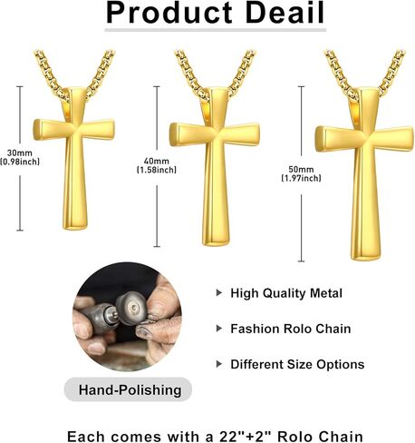 Cross Necklace for Men, 14K Gold Cross Pendant with Rolo Chain, Simple Jewelry Gifts for Him in Saudi Arabia