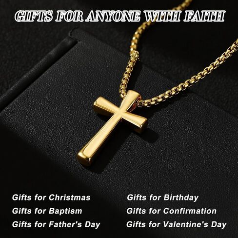 Cross Necklace for Men, 14K Gold Cross Pendant with Rolo Chain, Simple Jewelry Gifts for Him in Saudi Arabia