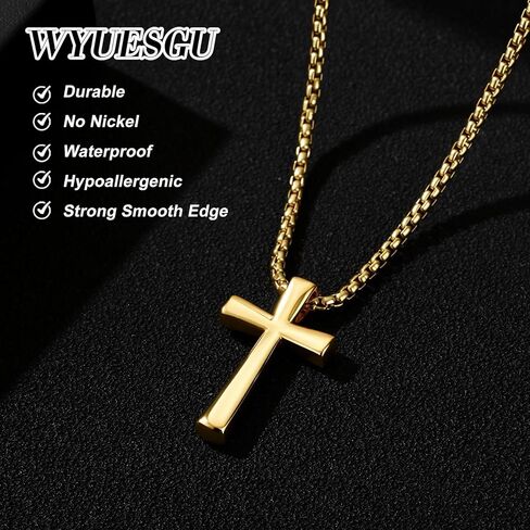 Cross Necklace for Men, 14K Gold Cross Pendant with Rolo Chain, Simple Jewelry Gifts for Him in Saudi Arabia