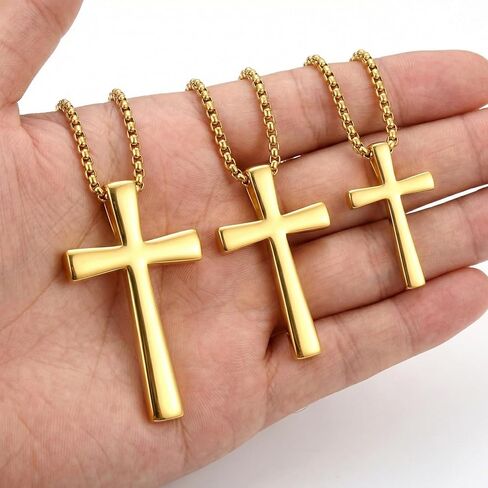 Cross Necklace for Men, 14K Gold Cross Pendant with Rolo Chain, Simple Jewelry Gifts for Him in Saudi Arabia