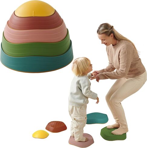 Balance Stepping Stones for Kids – Pack of 5 | Rainbow Color Obstacle Set | Non-Slip Indoor Climbing & Jumping Activity Toy for Ages 3+ in Saudi Arabia