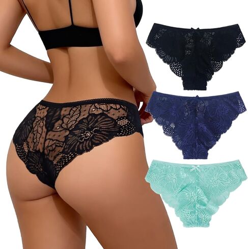 Women's Lace Panties, Cheeky Sexy Lace Panties for Women with High-Waist Bow Design, Soft Comfortable Daily Wear in Saudi Arabia