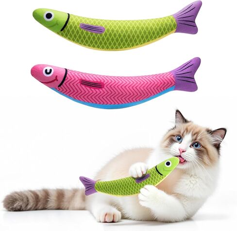 Cat Toys with[5000mg A+Natural Catnip &Silvervine] [Baby Grade] Interactive Soft Chew Kicker Cat Toys for Indoor Cats & Kittens, [Crinkle &Bell] Fish Sound Toy, Drives Bored Cat Crazy with Fun in Kuwait