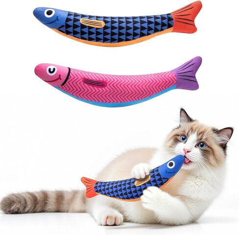 Cat Toys with[5000mg A+Natural Catnip &Silvervine] [Baby Grade] Interactive Soft Chew Kicker Cat Toys for Indoor Cats & Kittens, [Crinkle &Bell] Fish Sound Toy, Drives Bored Cat Crazy with Fun in Kuwait