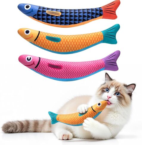Cat Toys with[5000mg A+Natural Catnip &Silvervine] [Baby Grade] Interactive Soft Chew Kicker Cat Toys for Indoor Cats & Kittens, [Crinkle &Bell] Fish Sound Toy, Drives Bored Cat Crazy with Fun in Kuwait