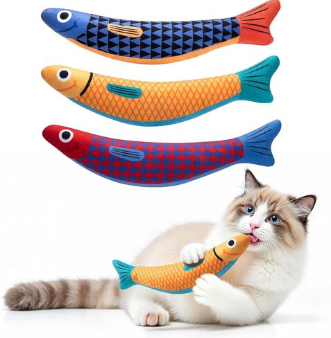 Cat Toys with[5000mg A+Natural Catnip &Silvervine] [Baby Grade] Interactive Soft Chew Kicker Cat Toys for Indoor Cats & Kittens, [Crinkle &Bell] Fish Sound Toy, Drives Bored Cat Crazy with Fun in Kuwait