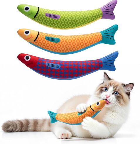 Cat Toys with[5000mg A+Natural Catnip &Silvervine] [Baby Grade] Interactive Soft Chew Kicker Cat Toys for Indoor Cats & Kittens, [Crinkle &Bell] Fish Sound Toy, Drives Bored Cat Crazy with Fun in Kuwait