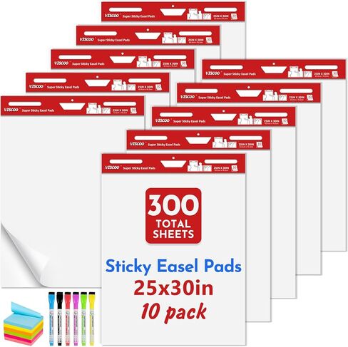 Thickened Sticky Easel Pad, 20 x 23 Inches Flip Chart Paper for Teachers,Giant Self-Stick Chart Paper for Wall, Anchor Chart Paper for Office Classroom with Sticky Note, 90 Sheets/3 Pads in Saudi Arabia