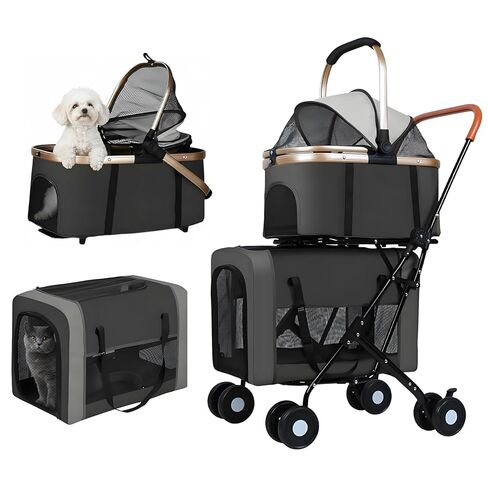 Double Pet Stroller for Dogs and Cats, One-Step Folding Dog Stroller Travel Carriage for Small Medium Dogs Cats, 2 Detachable Carrier Bags, 4 Lockable Wheels (Brown) in Saudi Arabia
