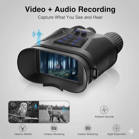 نظارات ومناظير للرؤية الليلية مثبتة على الرأس بدقة 4K للبالغين - منظار أحادي قابل لإعادة الشحن بالأشعة تحت الحمراء NVG سعة 32 جيجابايت مع تركيز يدوي وتكبير رقمي 8X للصيد والتخييم والمراقبة الخارجية in Kuwait