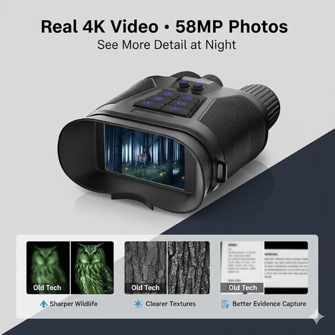 نظارات ومناظير للرؤية الليلية مثبتة على الرأس بدقة 4K للبالغين - منظار أحادي قابل لإعادة الشحن بالأشعة تحت الحمراء NVG سعة 32 جيجابايت مع تركيز يدوي وتكبير رقمي 8X للصيد والتخييم والمراقبة الخارجية in Kuwait