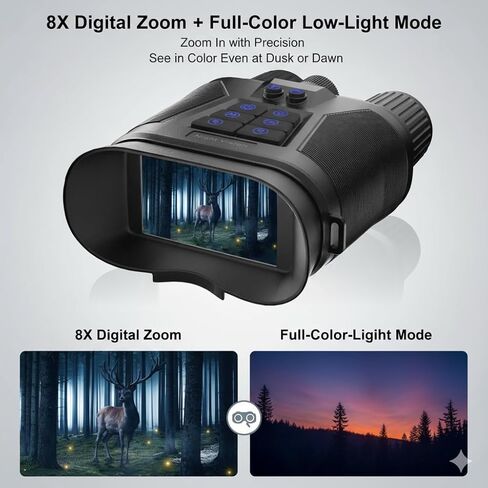 نظارات ومناظير للرؤية الليلية مثبتة على الرأس بدقة 4K للبالغين - منظار أحادي قابل لإعادة الشحن بالأشعة تحت الحمراء NVG سعة 32 جيجابايت مع تركيز يدوي وتكبير رقمي 8X للصيد والتخييم والمراقبة الخارجية in Kuwait