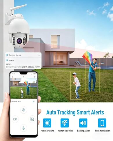 كاميرا JideTech 5MP PTZ WiFi خارجية، كاميرا IP قبة بتكبير بصري 5X، كاميرا أمان للتتبع التلقائي، رؤية ليلية بالأشعة تحت الحمراء بطول 196 قدمًا، اكتشاف الإنسان/الحركة، صوت ثنائي الاتجاه، مقاومة للماء IP66، فتحة بطاقة SD in Kuwait