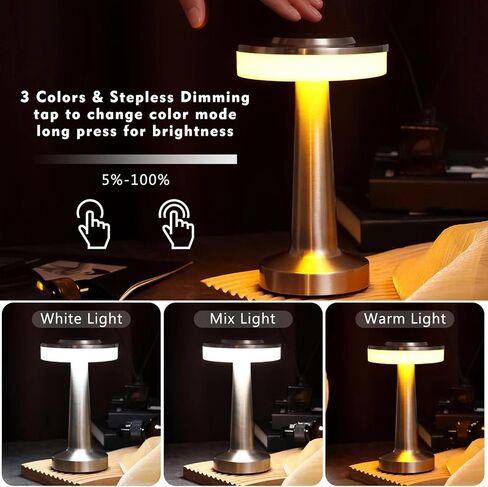 VIHOSE 8 Pcs 8 Pcs Cordless Table Lamps LED Portable Rechargeable Table Lamp with Touch Sensor 3 Color Dimming up to 15 Hours Battery Desk Light for Restaurant Nursery Living Room (Rose Gold) in Saudi Arabia