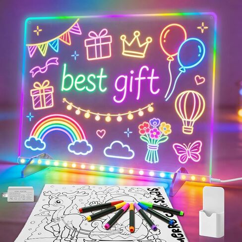 Led Drawing Board with 14 Highlighters,Led Note Boards with Colors,16" Drawing Tablet, 6 Modes & 8 Colors,7 Markers&Tracing Book,Light Boards for Birthday Holiday Day Gifts for Kids Age 3+ in Saudi Arabia