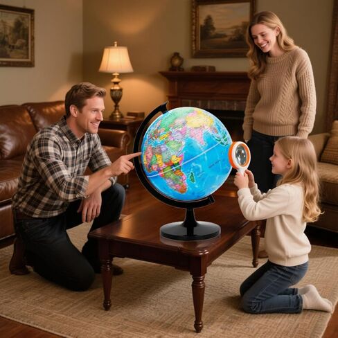 World Globe للأطفال والكبار، أدوات تعليمية مقاس 12 بوصة مع حامل، ديكور مكتب تجميع DIY، كرة تعليمية جغرافية لديكور المنزل والمكتب والفصول الدراسية (أزرق، 12 بوصة) in Kuwait