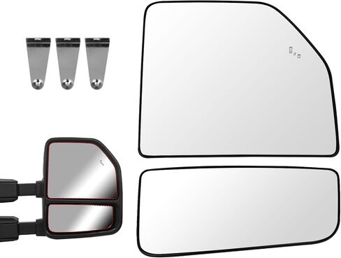 Left Driver Side Lower & Upper Mirror Glass Replacement for 2015-2024 Ford F150 F250 F350 F450 F550, Towing Mirrors Convex Rearview Glass with Backing Plate and Blind Spot Light in Saudi Arabia