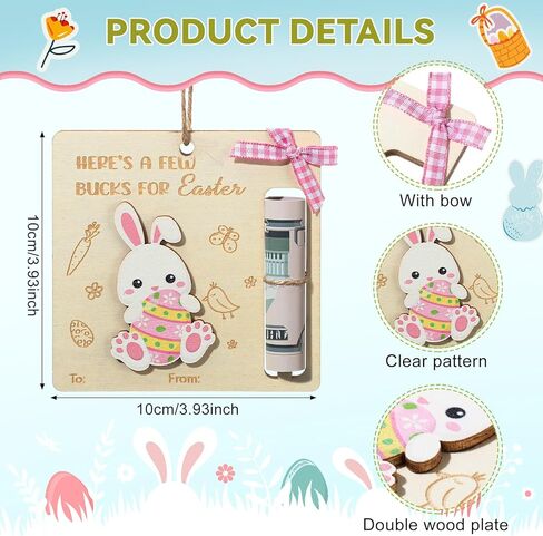 4 Pcs Easter Money Holders for Cash Gift Easter Wooden Money Holders Card Bunnies Ornaments Basket Tag Decorations Holiday Present Fun Bunny Decor Fillers Basket Stuffers for Holiday(Bunny) in Saudi Arabia