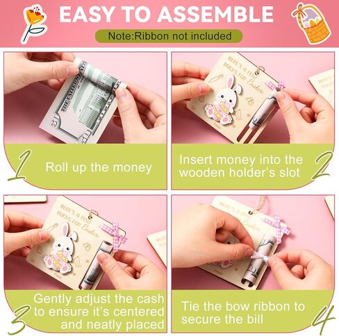 4 Pcs Easter Money Holders for Cash Gift Easter Wooden Money Holders Card Bunnies Ornaments Basket Tag Decorations Holiday Present Fun Bunny Decor Fillers Basket Stuffers for Holiday(Bunny) in Saudi Arabia