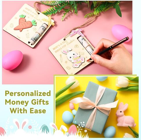 4 Pcs Easter Money Holders for Cash Gift Easter Wooden Money Holders Card Bunnies Ornaments Basket Tag Decorations Holiday Present Fun Bunny Decor Fillers Basket Stuffers for Holiday(Bunny) in Saudi Arabia