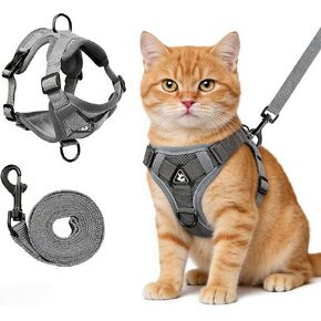 Cat Harness and Leash for Walking, Escape Proof Soft Adjustable Vest Harnesses for Cats (Grey, Medium) in Kuwait