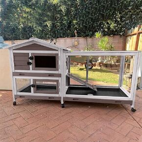 GUTINNEEN Rabbit Hutch Outdoor Rabbit Cage Indoor, 51.6" L Wooden Bunny Cage with No Leakage Pull Out Tray, Guinea Pig Cage for Small to Medium Animals(Brown) in Kuwait