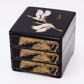 JapanBargain 4118، صندوق جوباكو الياباني التقليدي 3 طبقات صندوق تخزين الطعام والحلوى والوجبات الخفيفة صندوق بينتو مصنوع في اليابان، مطلي بالبلاستيك، رافعة حمراء، عبوة واحدة in Kuwait