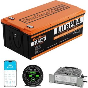 Cloudenergy 48V(51.2V) 105AH LiFePO4 Lithium Golf Cart Battery Built-in 250A BMS,3C Discharge,with 20A Charger,Mobile APP,Touch Monitor,6000+ Cycles,Perfect for Golf Carts (GFA48V-105AH with Charger) in Kuwait