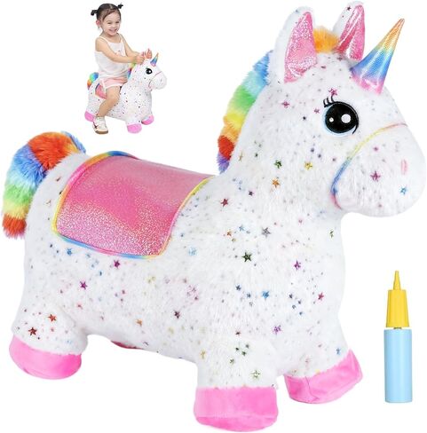 INPANY Bouncy Horse, Elephant Hopper Toys, Toddler Plush Bouncing Animal, Kids Inflatable Ride on Rubber Bouncer, Outdoor Birthday Gift for 2 3 4 Yr Boy Girl, Pink in Saudi Arabia