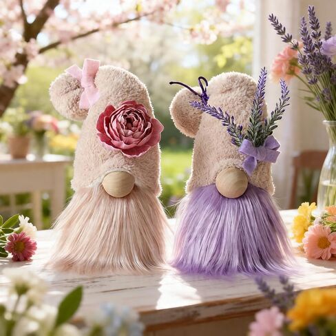 2 Pack 14.5 Inch Spring Tulip Gnome Plush Decor, Cute Faceless Gnomes with Flower Bouquet, for Mom, Valentine’s Day Gift for Women, Spring Home Tabletop Shelf Decoration in Kuwait
