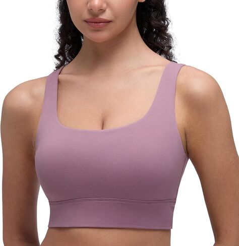 CRZ YOGA Butterluxe U Back Longline Sports Bras for Women - Scoop Neck Padded Yoga Workout Crop Top with Built in Pads Legend Green Large in Kuwait