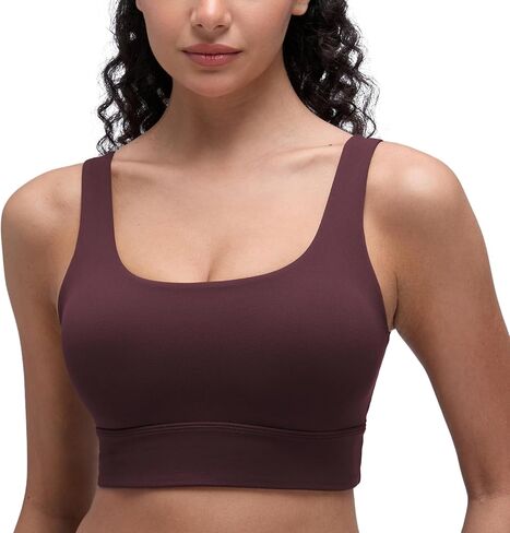 CRZ YOGA Butterluxe U Back Longline Sports Bras for Women - Scoop Neck Padded Yoga Workout Crop Top with Built in Pads Legend Green Large in Kuwait