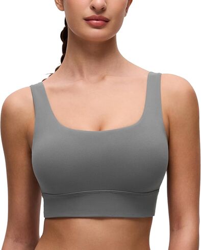 CRZ YOGA Butterluxe U Back Longline Sports Bras for Women - Scoop Neck Padded Yoga Workout Crop Top with Built in Pads Legend Green Large in Kuwait