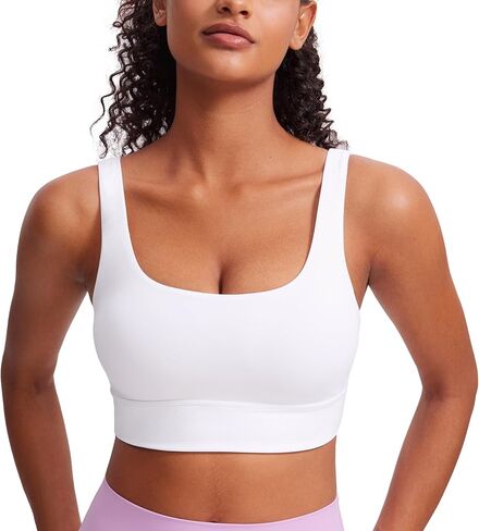 CRZ YOGA Butterluxe U Back Longline Sports Bras for Women - Scoop Neck Padded Yoga Workout Crop Top with Built in Pads Legend Green Large in Kuwait