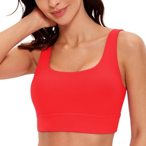 CRZ YOGA Butterluxe U Back Longline Sports Bras for Women - Scoop Neck Padded Yoga Workout Crop Top with Built in Pads Legend Green Large in Kuwait