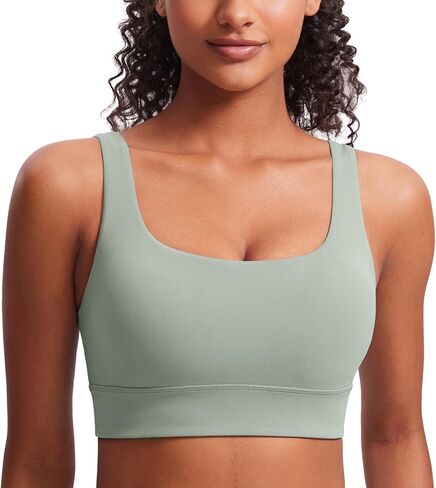 CRZ YOGA Butterluxe U Back Longline Sports Bras for Women - Scoop Neck Padded Yoga Workout Crop Top with Built in Pads Legend Green Large in Kuwait