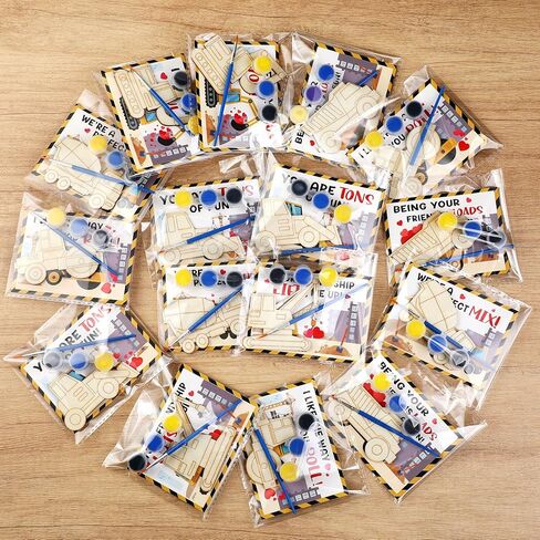 Ctosree 24 Pack Valentine's Day Wooden Crafts Kit for Kids Valentines Classroom Exchange Gifts Painting Craft Kits with Cards Valentines DIY for Party School Class Ages 4-8 8-12(Construction Themed) in Saudi Arabia