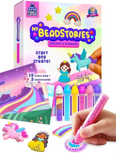 PURPLE LADYBUG My Beadstories Unicorn & Princess Bead Art Craft Kit، نشاط الفسيفساء DIY مع أصدقاء القصص والخلفيات فكرة هدية عيد ميلاد، مجموعة فنية ملونة للحرف اليدوية للفتيات من سن 6 إلى 7 سنوات in Kuwait