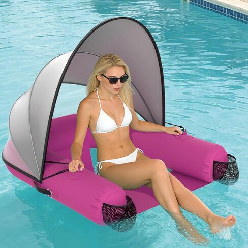 Adult Inflatable Pool Floats | UPF50+ & Rain Canopy | 2 Large Drink Holders| Deepened Seat | Inflatable Lounger Float for Swimming Pool/Beach/Lake/Party | Green in Saudi Arabia