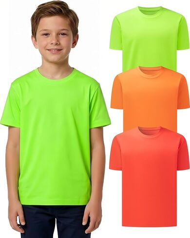 3 Pack Boys Athletic Neon T-Shirts Quick Dry Short Sleeve Rash Guard T Shirts Lightweight & Breathable (6–14 Years) in Saudi Arabia