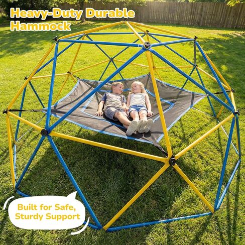 Hapfan 6.5 FT Tall Climbing Dome with Hammock, Large Jungle Gym for Kids Outdoor Backyard, Heavy Duty Monkey Bars Toys for Boys & Girls Ages 3-8 8-12, Weather-Resistant Playset, ASTM Approved in Saudi Arabia