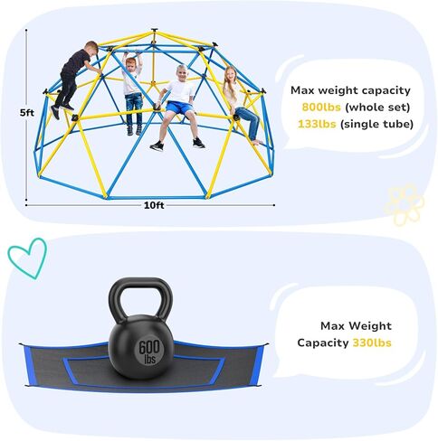 Hapfan 6.5 FT Tall Climbing Dome with Hammock, Large Jungle Gym for Kids Outdoor Backyard, Heavy Duty Monkey Bars Toys for Boys & Girls Ages 3-8 8-12, Weather-Resistant Playset, ASTM Approved in Saudi Arabia